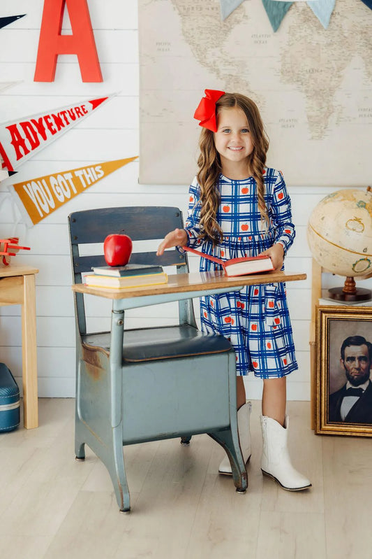 Plaid Apples Pocket Twirl Dress