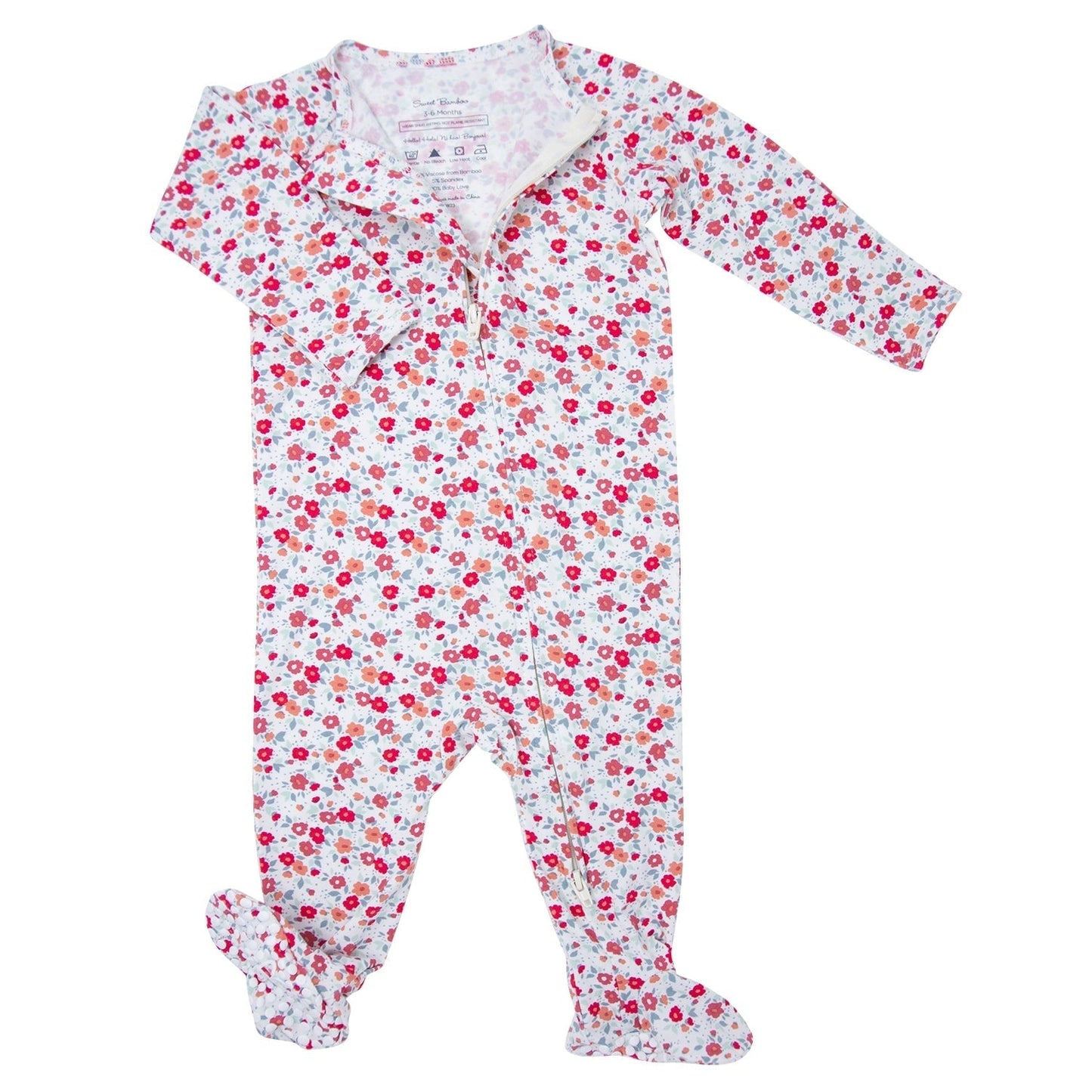 Crimson Floral Zipper Footie