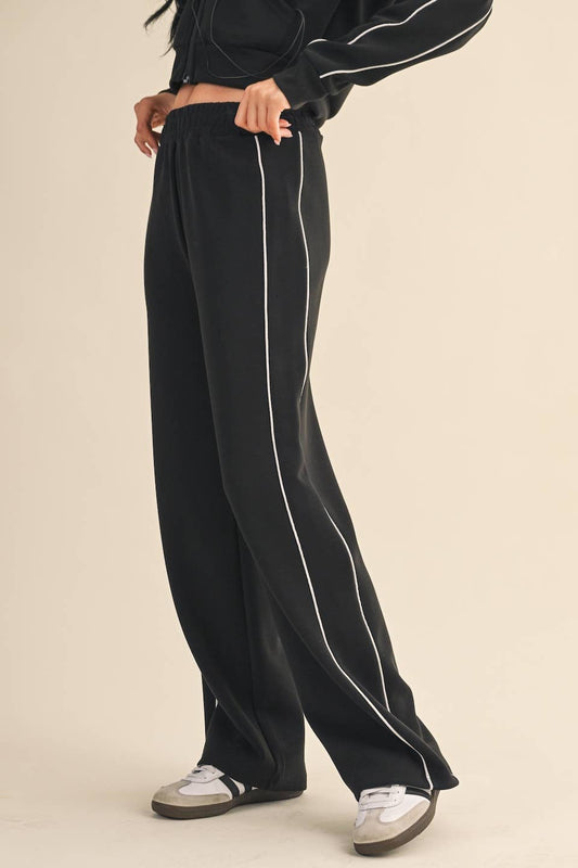 Super Soft Air Scuba Wide Leg Pants with Side Piping: Black