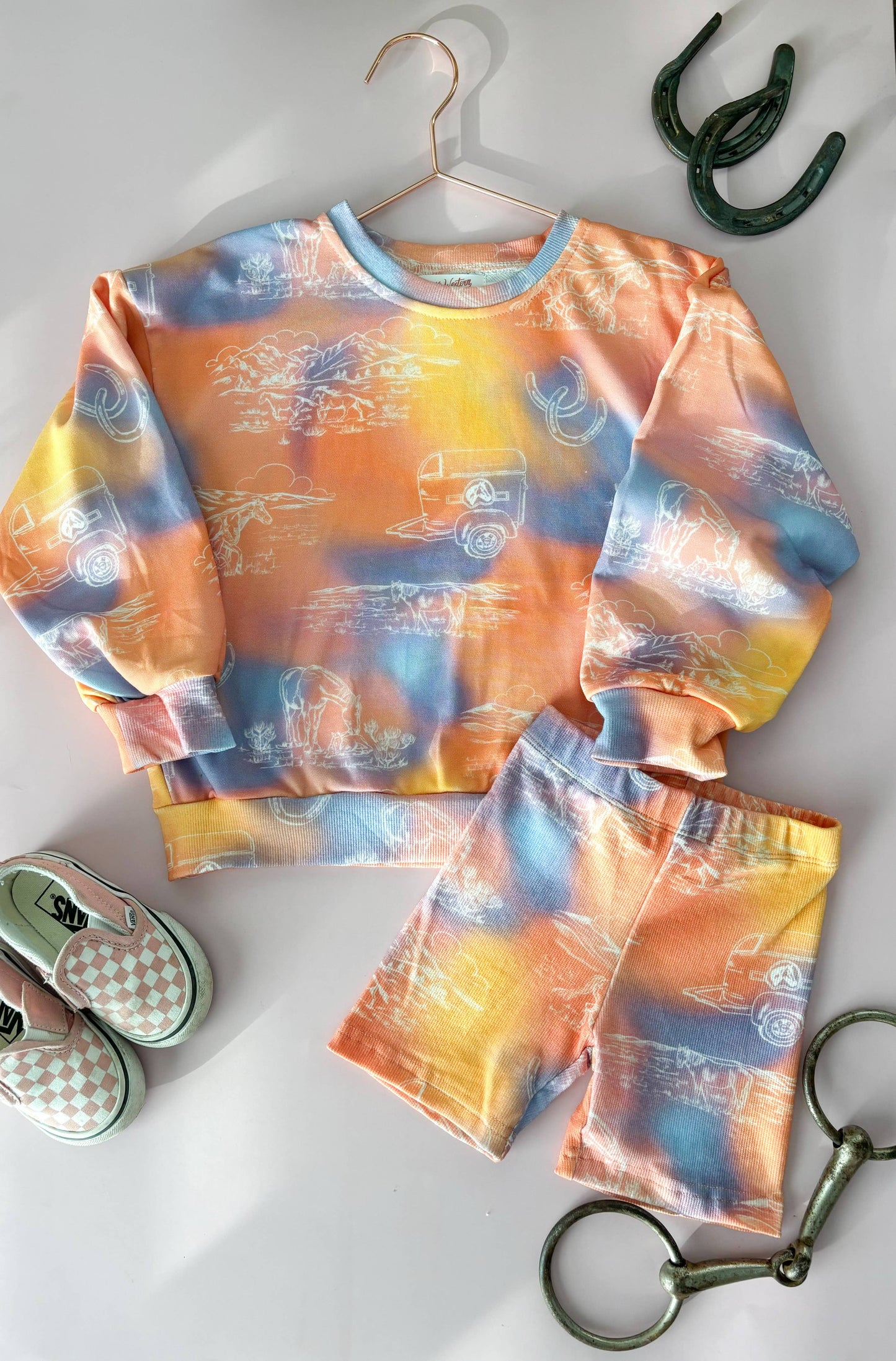 Sunset Cowgirl Tie-Dye Pullover and Shorts Set
