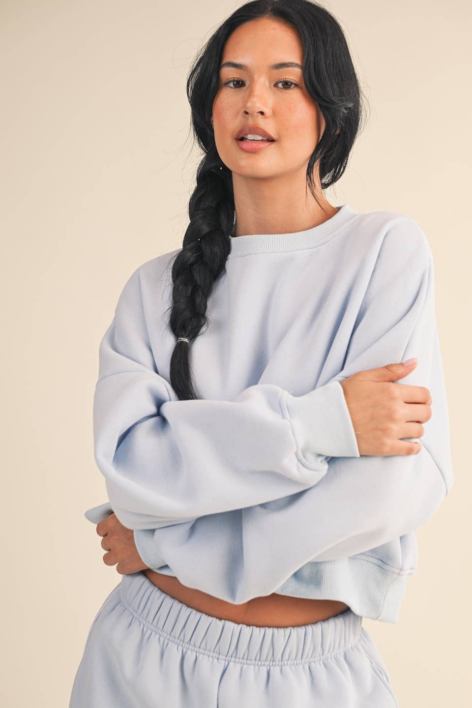 Cozy Fleece Oversized Crewneck Sweatshirt: Blue