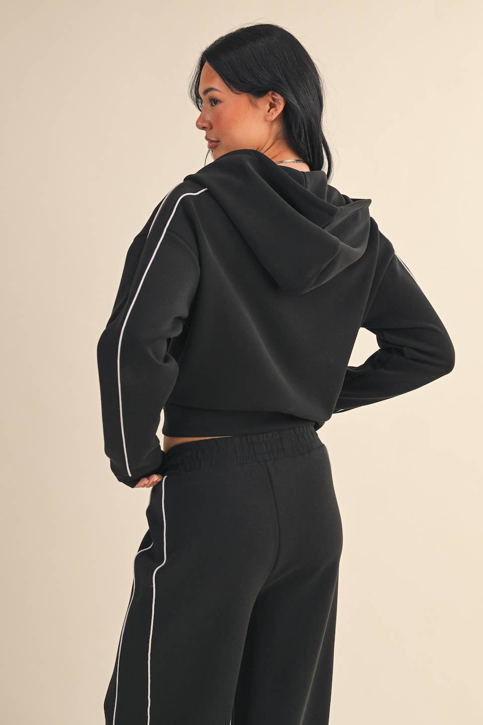 Super Soft Air Scuba Zip Up Hoodie With Piping: Black