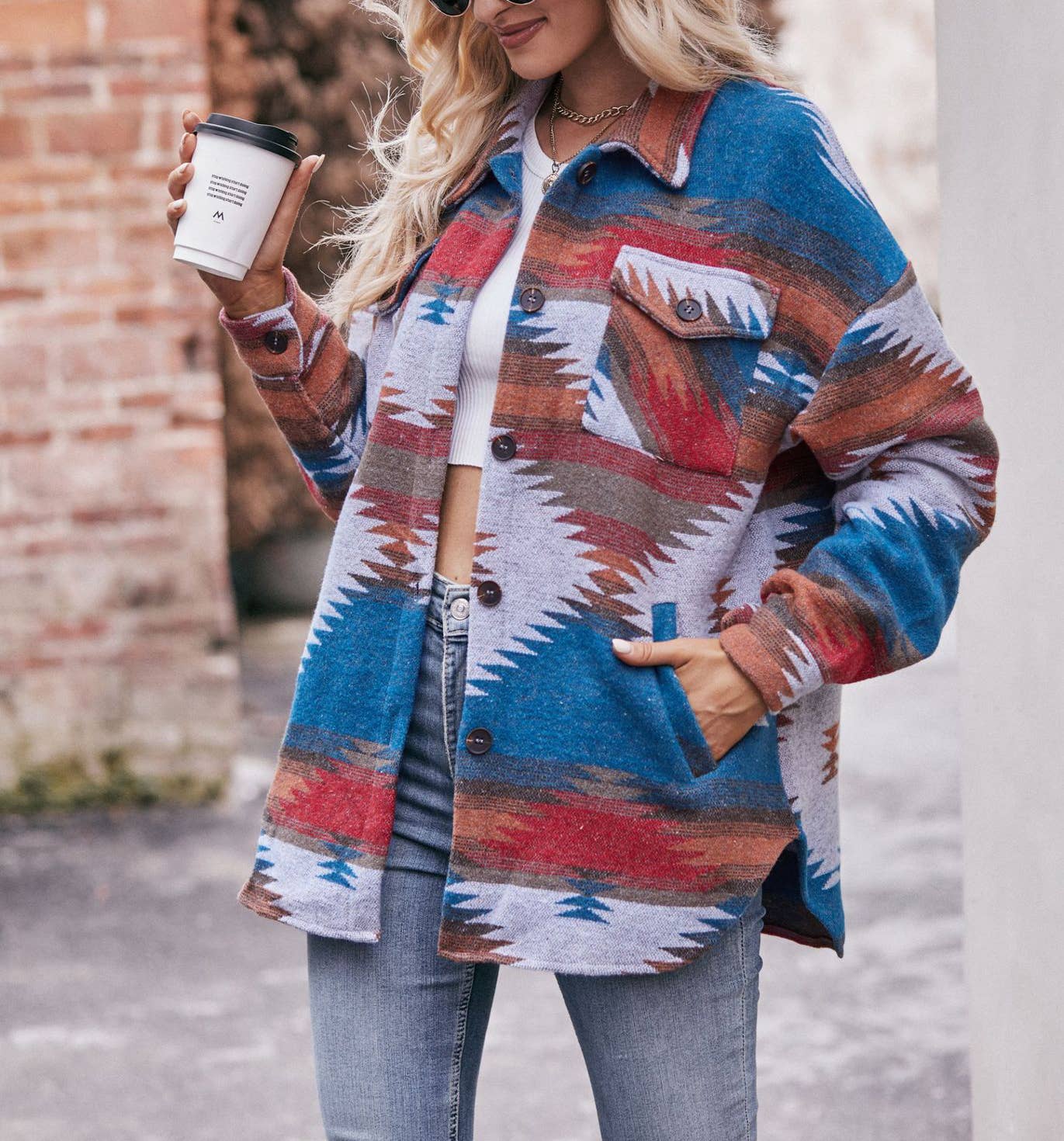 Aztec Shacket in Peacock Blue