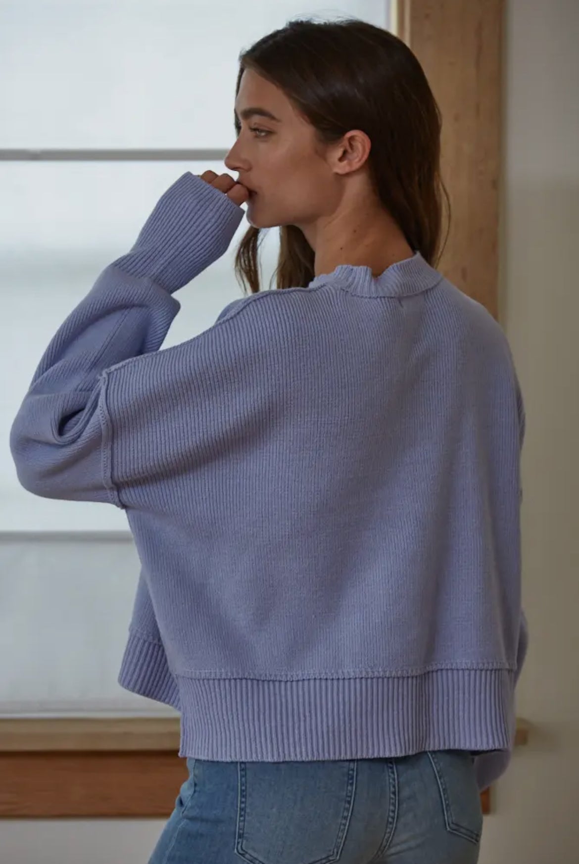 The Leda Pullover in Dusty Blue
