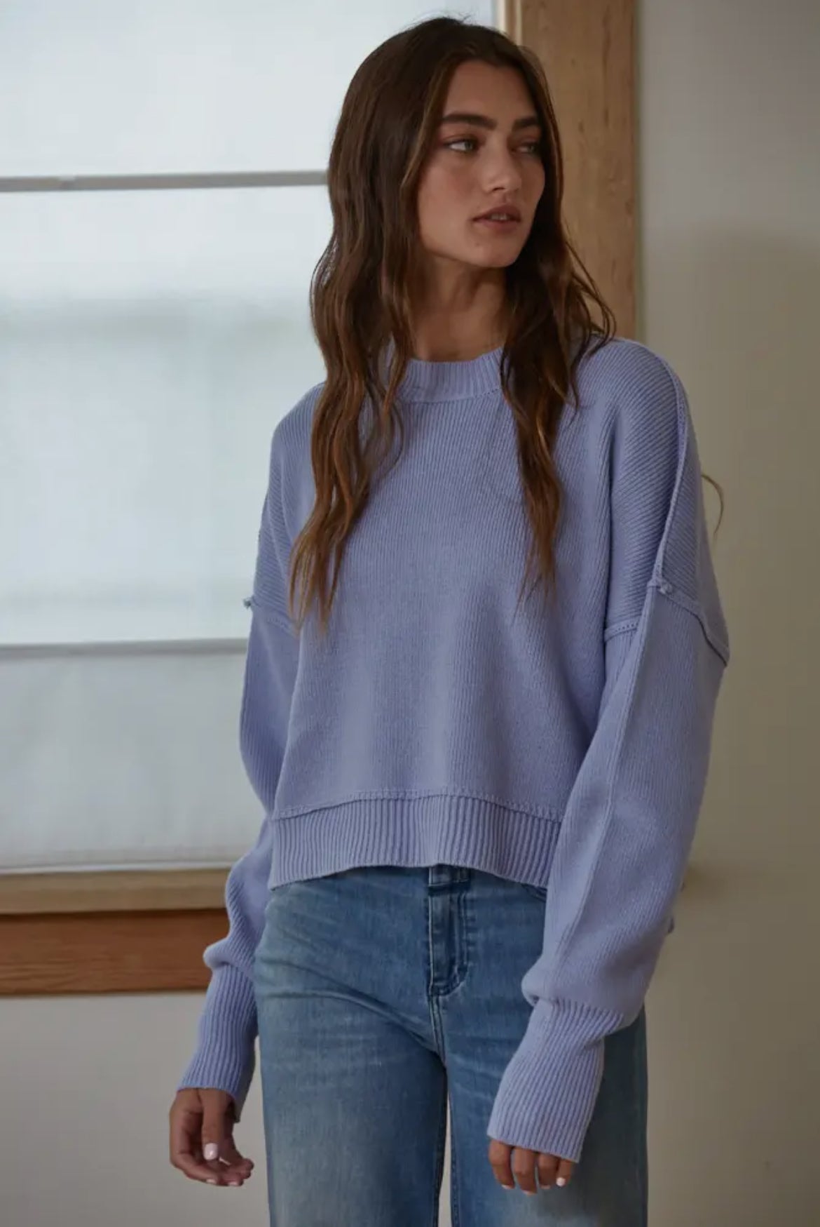 The Leda Pullover in Dusty Blue