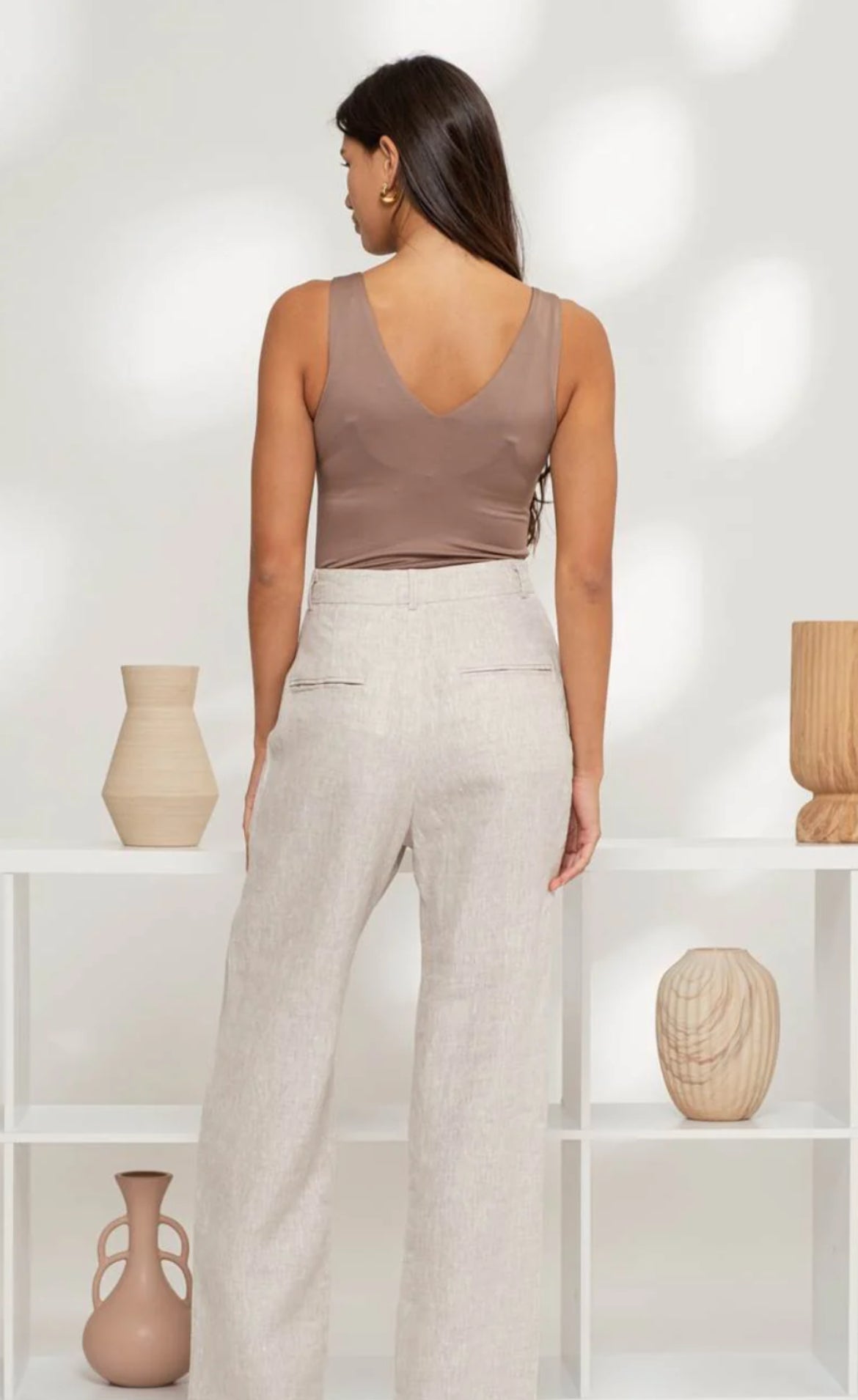 Taupe V Neck Sleeveless  Bodysuit