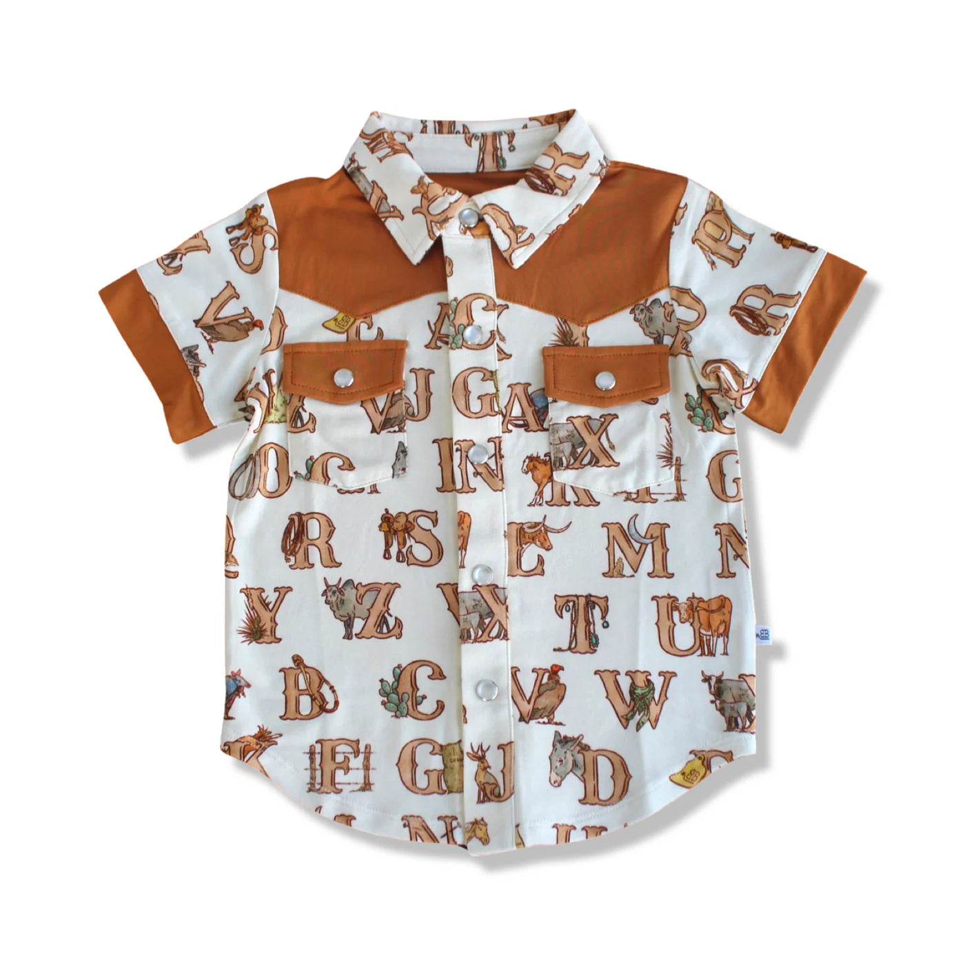 Western Alphabets Short Sleeve Pearl Snap Collared Shirts