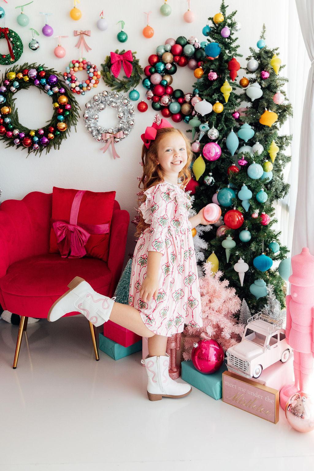 Merry Mistletoe Ruffle Sleeve Dress