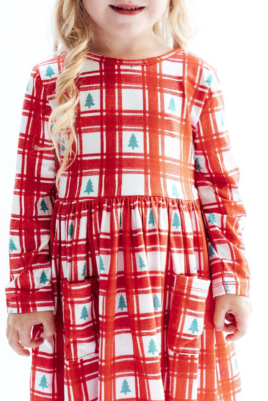 Plaid Trees Pocket Twirl Dress