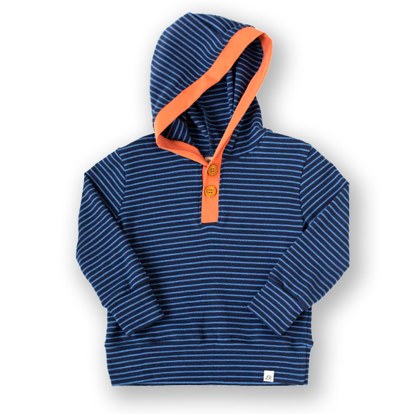 Deep Blue Stripe and Clementine Button Hoodie
