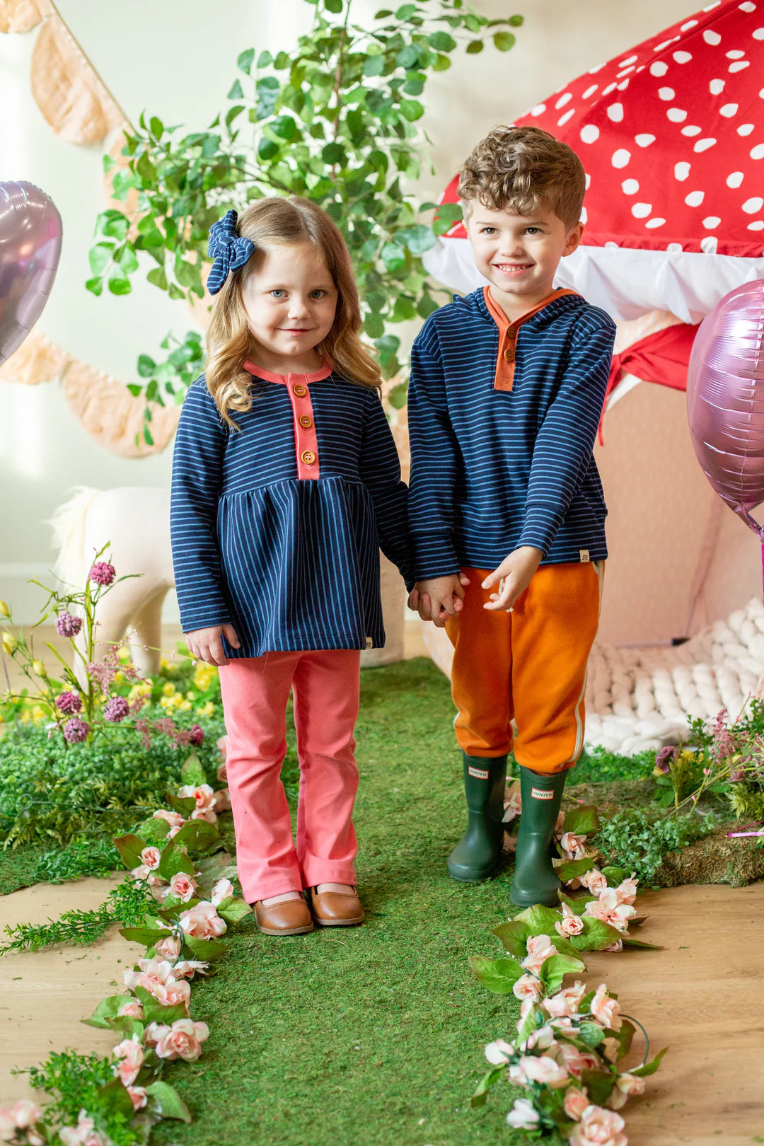 Deep Blue Stripe and Clementine Button Hoodie