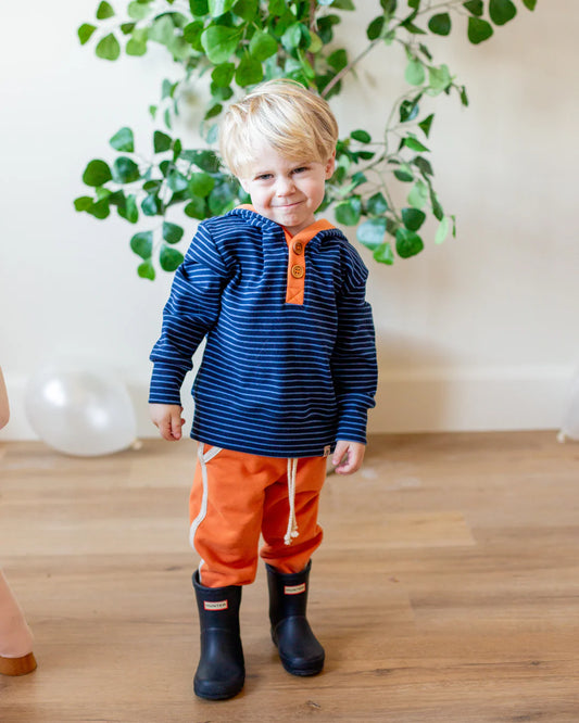Deep Blue Stripe and Clementine Button Hoodie