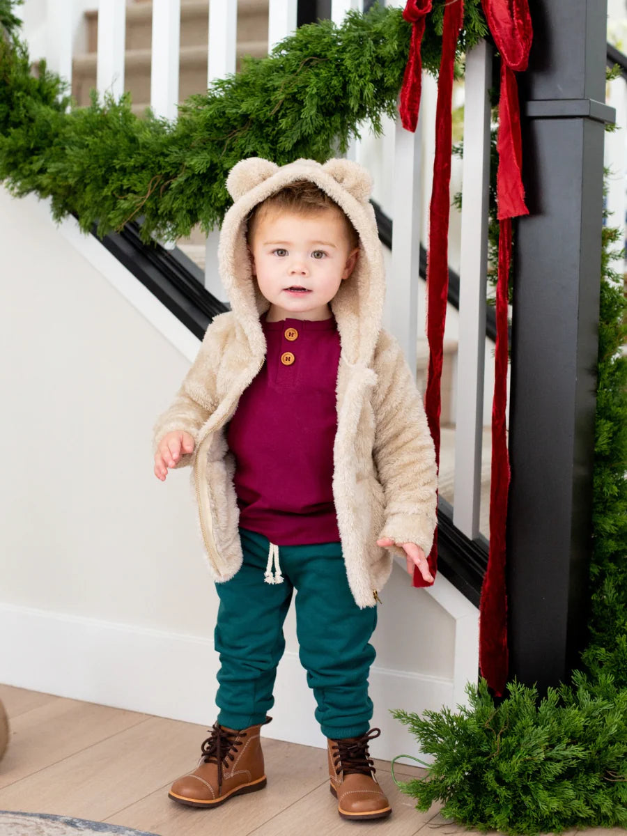 Sherpa Bear Ear Zip Hoodie