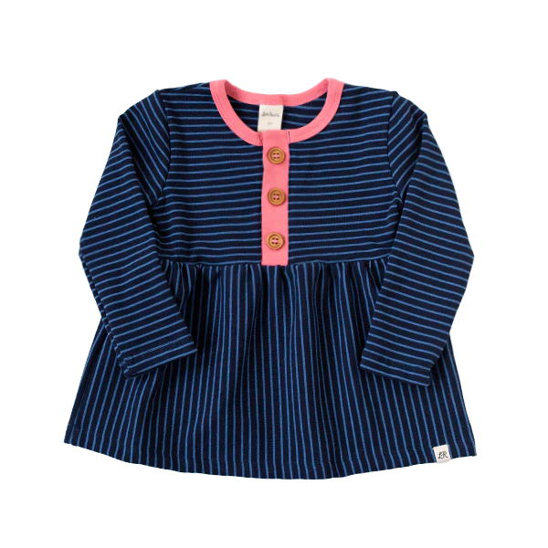 Deep Blue Stripe and Bubblegum Button Peplum