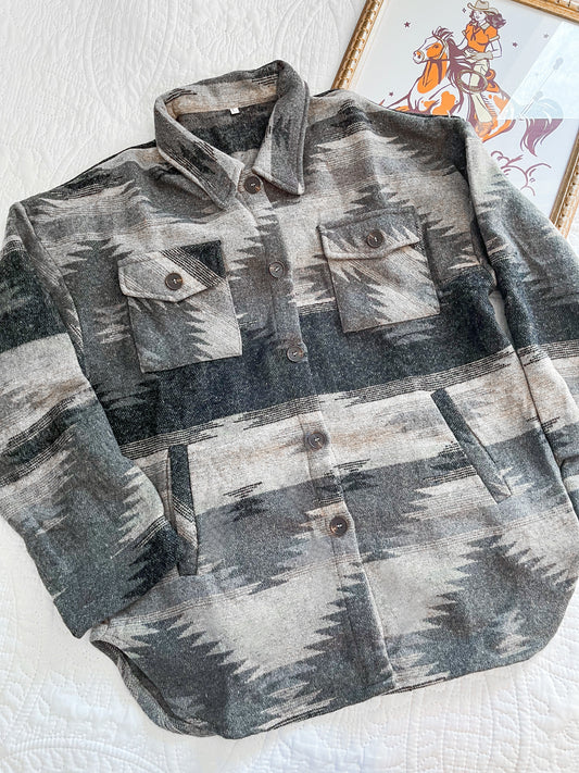 Aztec Shacket in Dark Gray