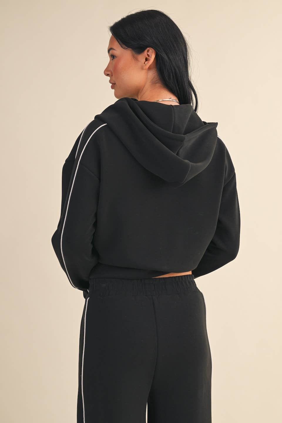 Super Soft Air Scuba Zip Up Hoodie With Piping: Black