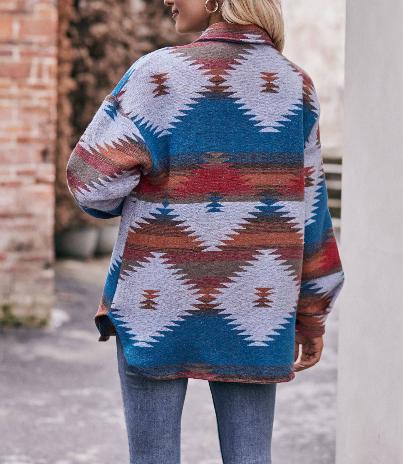 Aztec Shacket in Peacock Blue